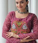 Wine navratri bandhani print kutchi gamthi patchwork top