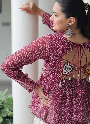 Wine navratri bandhani print kutchi gamthi patchwork top 3