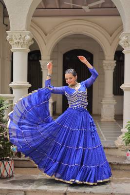 Blue Navaratri Special Leheriya Print with Gota-Patti Lace Work Lehenga Choli 6