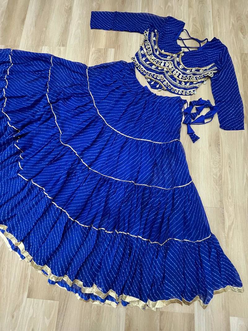 Blue Navaratri Special Leheriya Print with Gota-Patti Lace Work Lehenga Choli