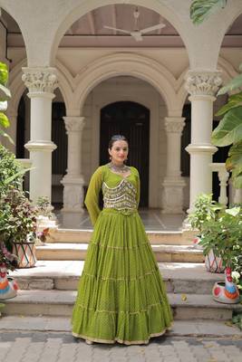 Parrot Green Navaratri Special Leheriya Print with Gota-Patti Lace Work Lehenga Choli 6