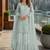 Blue net free size stitched suit with embroidery & hand work