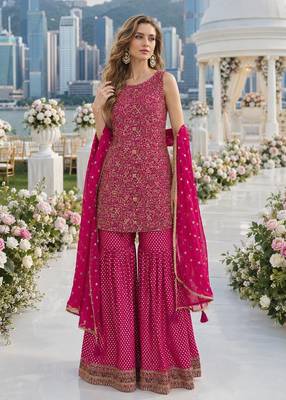 Rani georgette free size stitched suit with embroidery & zarkan work 1