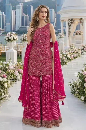 Rani georgette free size stitched suit with embroidery & zarkan work