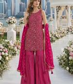 Rani georgette free size stitched suit with embroidery & zarkan work