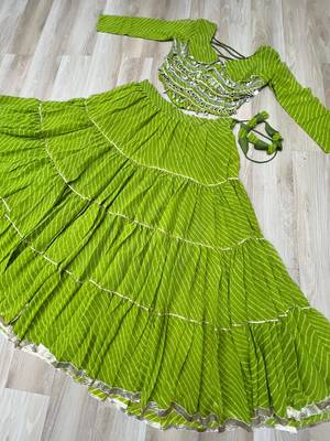 Parrot Green Navaratri Special Leheriya Print with Gota-Patti Lace Work Lehenga Choli 7