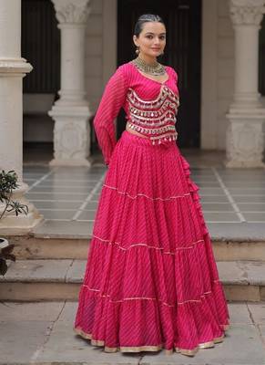 Pink Navaratri Special Leheriya Print with Gota-Patti Lace Work Lehenga Choli 6