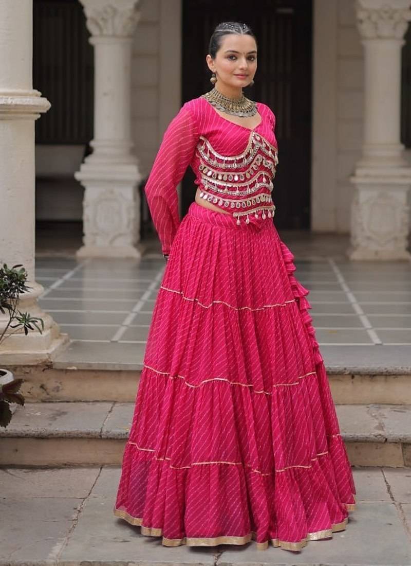 Pink Navaratri Special Leheriya Print with Gota-Patti Lace Work Lehenga Choli