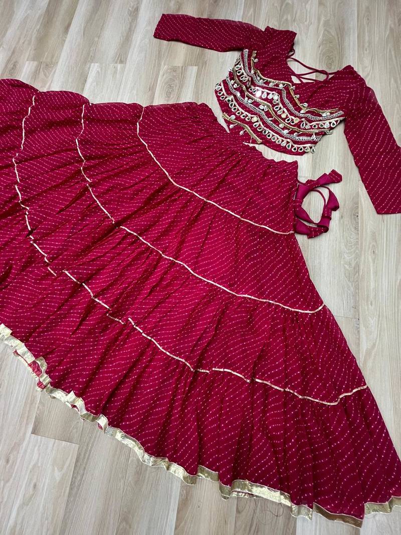Pink Navaratri Special Leheriya Print with Gota-Patti Lace Work Lehenga Choli