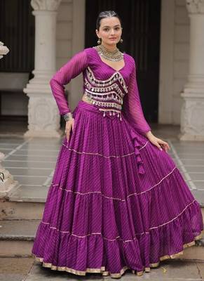Purple Navaratri Special Leheriya Print with Gota-Patti Lace Work Lehenga Choli 6