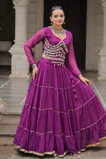 Purple Navaratri Special Leheriya Print with Gota-Patti Lace Work Lehenga Choli