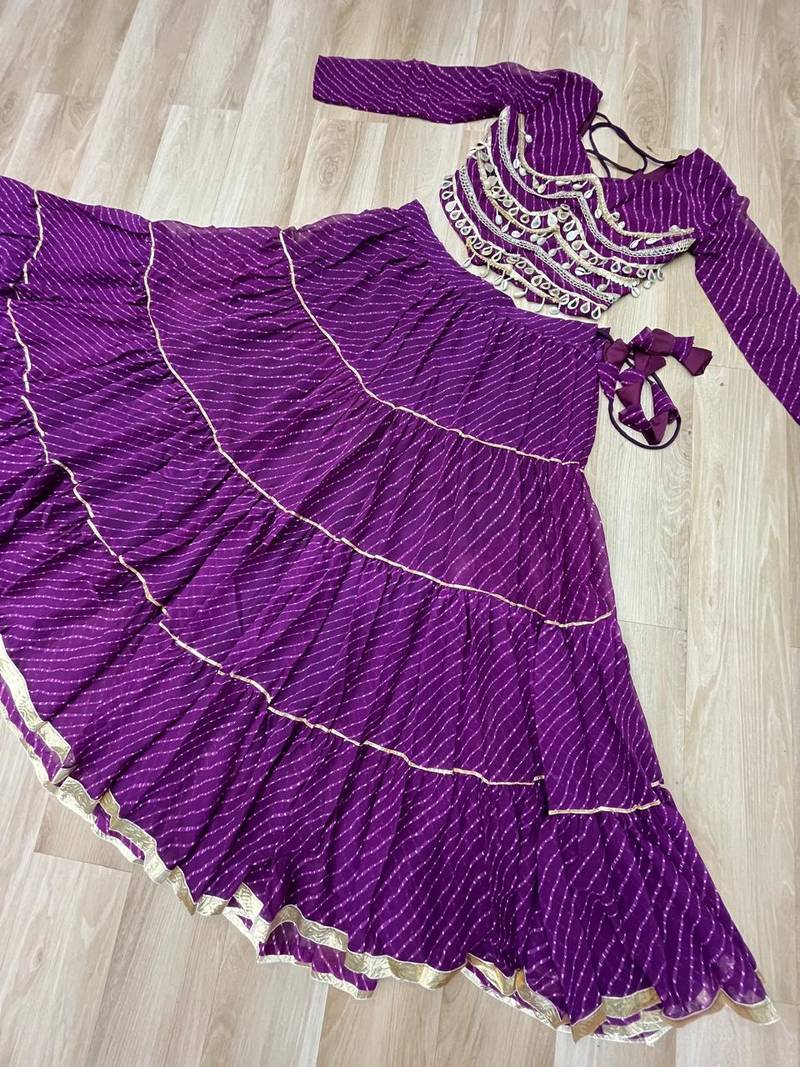Purple Navaratri Special Leheriya Print with Gota-Patti Lace Work Lehenga Choli