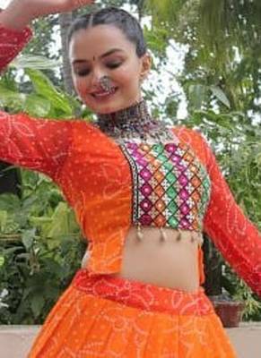 Orange Navaratri Special Leheriya Print with Gota-Patti Lace Work Lehenga Choli 6