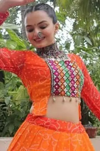 Orange Navaratri Special Leheriya Print with Gota-Patti Lace Work Lehenga Choli
