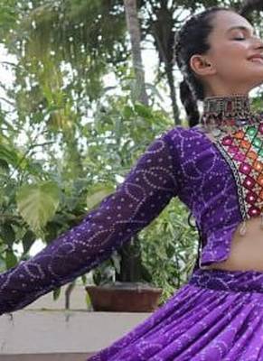 Purple Navaratri Special Leheriya Print with Gota-Patti Lace Work Lehenga Choli 6