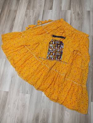 Yellow Navaratri Special Faux Georgette Bandhej Print with Gotta Patti Lace Work Lehenga Choli 8