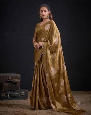 Golden silk blend embroidered saree 2