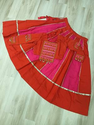 Orange Navaratri Special Mirror Lace Work Lehenga with Gamthi & Cowrie Lace work Choli 6