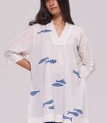 Off-white and blue cotton kurta
