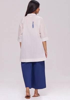 Off-white and blue cotton kurta 3