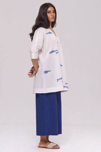 Off-white and blue cotton co-ord set