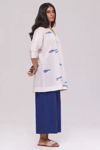 Off-white and blue cotton co-ord set