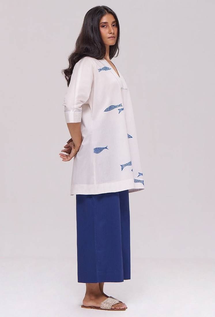 Off-white and blue cotton co-ord set