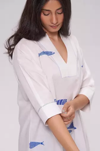Off-white and blue cotton co-ord set