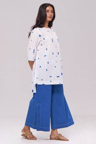 White and blue pure cotton co-ord set