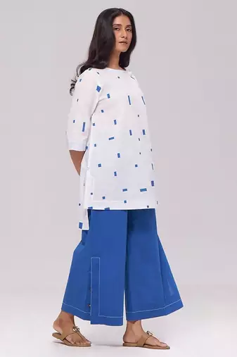 White and blue pure cotton co-ord set