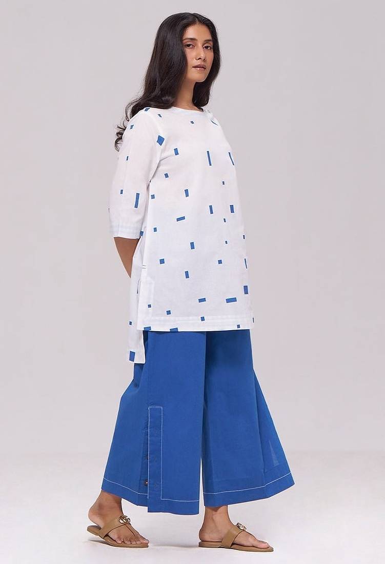 White and blue pure cotton co-ord set