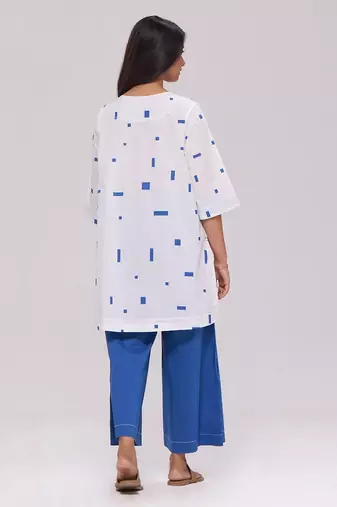White and blue pure cotton co-ord set