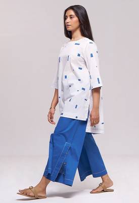 White and blue pure cotton co-ord set 3