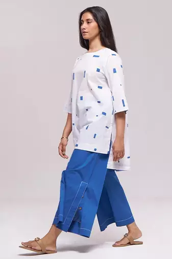 White and blue pure cotton co-ord set