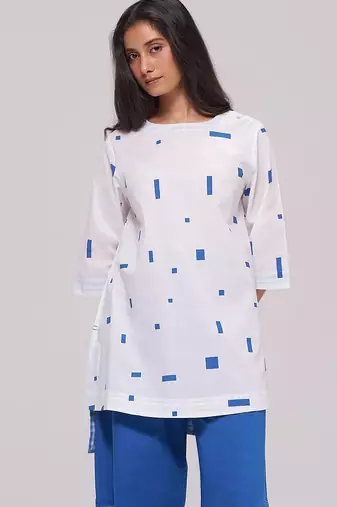 White and blue pure cotton co-ord set