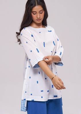 White and blue pure cotton co-ord set 5