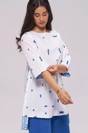 White and blue pure cotton co-ord set