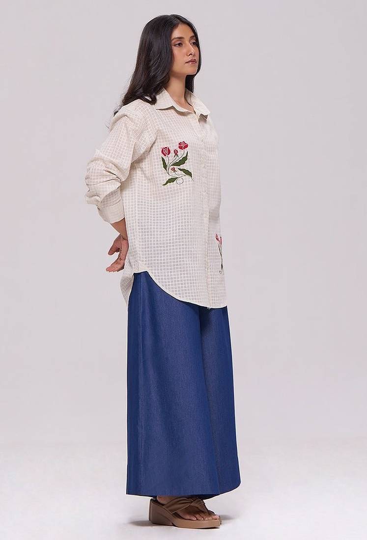 Off-white and denim blue co-ord set