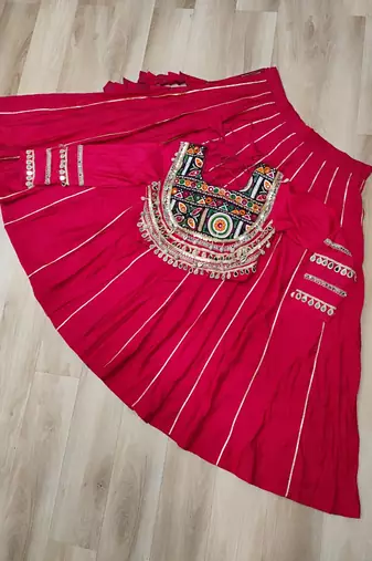 Pink Navaratri Special Gota Patti Work Lehenga with Gamthi Mirror Patch & Cowrie Lace work Choli