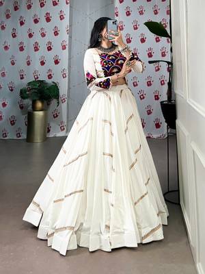 White Navaratri Special Pure Rayon Sequence Lace work Lehenga with Mirror work Stitched Choli 7