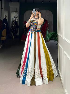 Navaratri Special Pure Rayon Gota Patti Lace Touch Up Lehenga with Mirror & Cowrie work Stitched Choli 7
