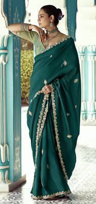 Dark green embroidery work fancy fabric saree with blouse 3