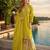 Mustard chinon free size stitched palazzo suit with codding dori & sequin work