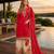 Red chinon free size stitched palazzo suit with codding dori & sequin work