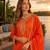 Orange chinon free size stitched palazzo suit with codding dori & sequin work