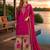 Hot pink chinon free size stitched palazzo suit with codding dori & sequin work