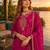 Hot pink chinon free size stitched palazzo suit with codding dori & sequin work