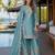 Sky blue chinon free size stitched palazzo suit with dhaga & sequin work