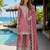Peach chinon free size stitched palazzo suit with dhaga & sequin work
