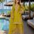 Mustard chinon free size stitched palazzo suit with dhaga & sequin work